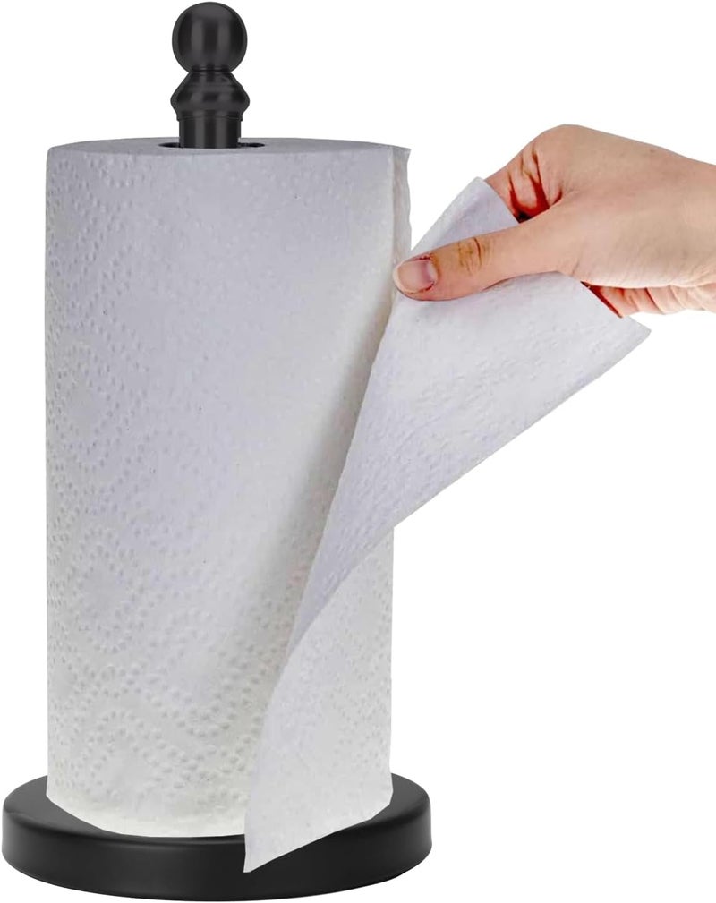 exilon Paper Towel Holder Countertop, Standing Paper Towel Roll Holder for Kitchen Bathroom, with Weighted Base for One-Handed Operation (Black) - Image 1